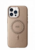 HDD MODERN LUX Чехол c Magsafe 2 в1 /эко кожа, подставка/ для iPhone 15 PRO MAX десерт титаниум