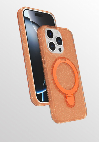 Силикон с блестками FixStyle с подставкой кольцо для iPhone 16 PRO MAX (6.9") 2024 оранжевый