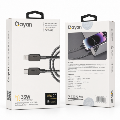 Qayan QCB-193 Плетеный кабель Type-C & Lightning 2.0м черный фото 3