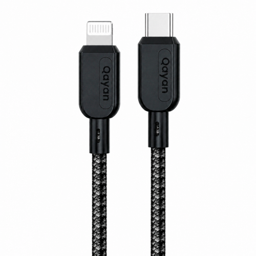 Qayan QCB-147 Плетеный кабель Type-C & iPhone Lightning 1,2м,35w./Premium/ черный