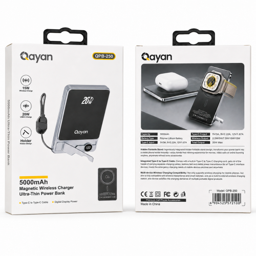 Qayan QPB-250 Внешний аккумулятор MAGSAFE 3в1 (наушники,часы,телефон) PD 15W,20W. 5000 мАч.черный фото 2