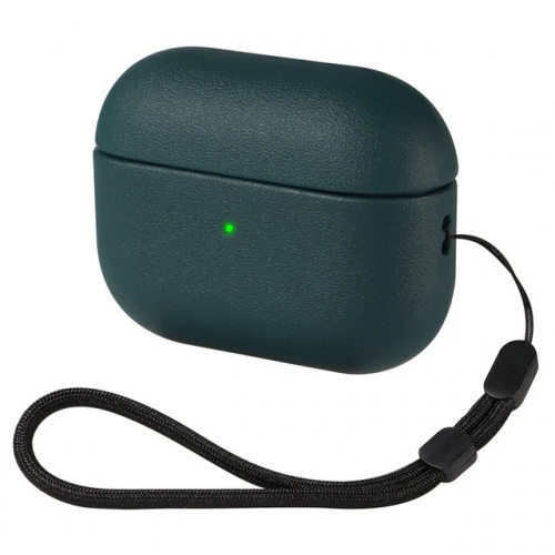 Чехол кожаный для AirPods PRO 2 со шнурком, темно-зеленый