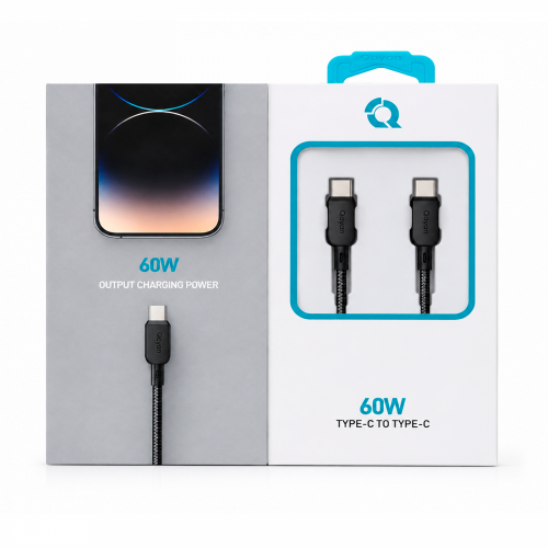 Qayan QCB-146 Плетеный кабель Type-C&Type-C 1,2м,60w./Premium/ черный фото 2
