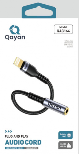 Qayan QAC-164 Кабель-адаптер Lightning-AUX, 1,5м черный