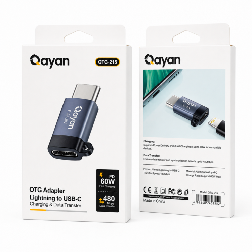 Qayan OTG-215 Переходник OTG Lighting → Type-C, черный фото 2
