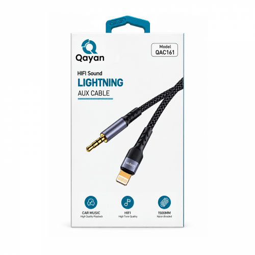 Qayan QAC-161 Кабель AUX-Lightning с защитой от намотки. 1,5м черный фото 2