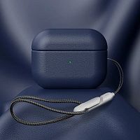 Чехол кожаный для AirPods PRO 2 со шнурком, темно-синий