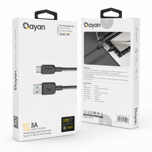 Qayan QCB-190 Плетеный кабель USB & Type-C 1,2м черный фото 3