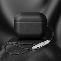 Чехол кожаный для AirPods PRO 2 со шнурком, черный