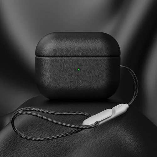 Чехол кожаный для AirPods PRO 2 со шнурком, черный