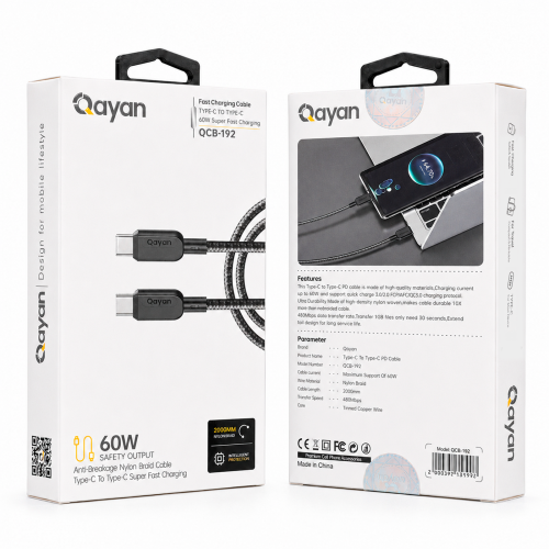 Qayan QCB-192 Плетеный кабель Type-C & Type-C 2.0м черный фото 2