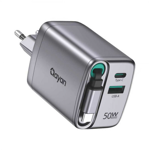 Qayan QHC-195 Блок питания сетевой + (Type-C) кабель 1.2м./ 50W. (USB-A & Type-C) черный Qayan QHC-195 Блок питания сетевой + (Type-C) кабель 1.2м./ 50W. (USB-A & Type-C) черный
