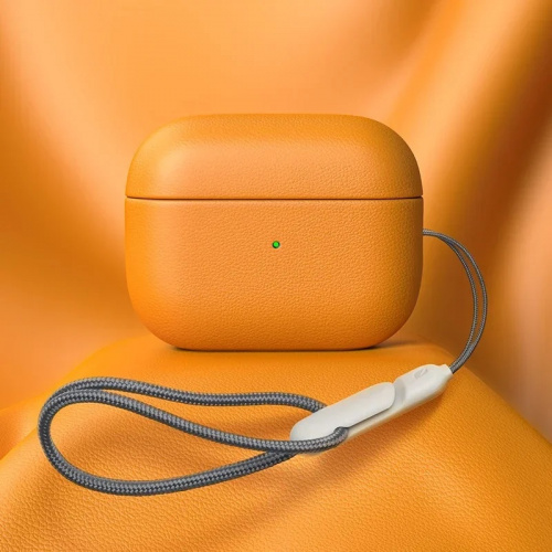 Чехол кожаный для AirPods PRO 2 со шнурком, оранжевый