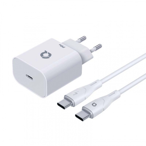 Qayan QHC-102 Блок питания сетевой + (Type-C→Type-C) кабель 1м./ PD3.0 (Type-C) белый