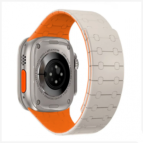Ремешок силиконовый GRACE для Apple Watch 42_44_45_49мм /застежка_магнит/ упаковка-картон, молочный