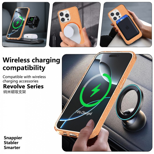 Силикон с блестками FixStyle с подставкой кольцо для iPhone 16 (6.1") 2024 оранжевый