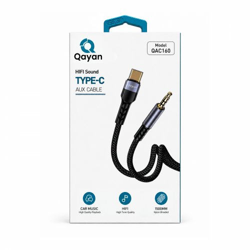 Qayan QAC-160 Кабель AUX-Type C с защитой от намотки.1,5м черный фото 2