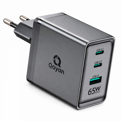 Qayan QHC-168 Блок питания сетевой для ноутбуков/ 2PD+1A+QC3.0/ 65W. (USB-A & Type-C1+C2) черный