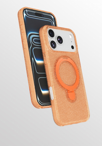 Силикон с блестками FixStyle с подставкой кольцо для iPhone 17 (6.3") 2025 оранжевый