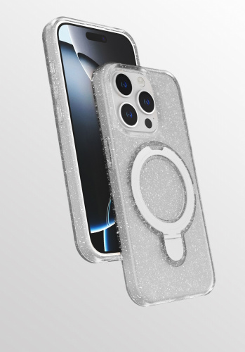 Силикон с блестками FixStyle с подставкой кольцо для iPhone 15 (6.1") 2023 белый