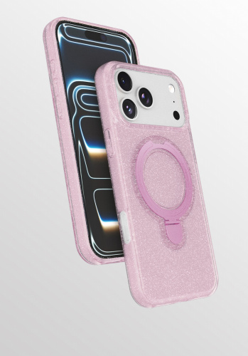 Силикон с блестками FixStyle с подставкой кольцо для iPhone 17 PRO MAX (6.9") 2025 розовый